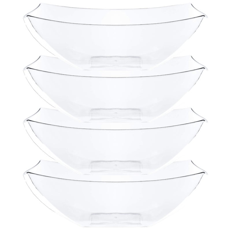PLASTICPRO Disposable 128 ounce Square Serving Bowls, Party Snack or Salad Bowl, Extra Large Plastic Crystal Clear Pack of 4 - Image 1